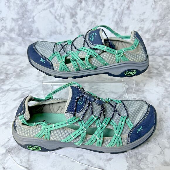 Chaco Womens Trail Shoes 10.5 Gray Teal Mesh Hiking Sneakers Adventure Outdoor‎ - Picture 5 of 16